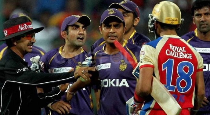 Virat Kohli and Gambhir heated in an argument after KKR bowlers did offensive signals to Kohli on picking his wicket. The RCB skipper could not keep his calm and chose to argue